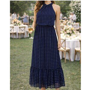 BANANA REPUBLIC Preppy Black and Navy Blue Halter Tiered Maxi Dress